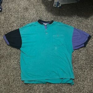 Large JJ Cochran Teal Black and Purple shirt with pocket cotton